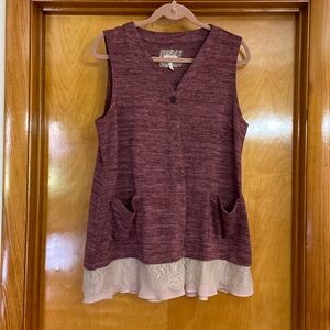 LOGO by Lori Goldstein Button Front Sleeveless Vest w/Lace and Chiffon Trim - L